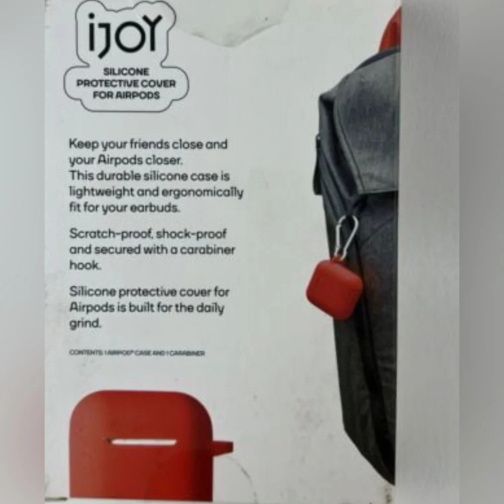 Silicon protective cover case w/Carabiner hook for AirPods. Red